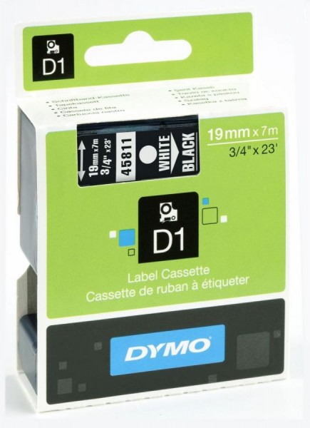 DYMO D1 Schriftbandkassette weiß/schwarz, 19 mm x 7 m