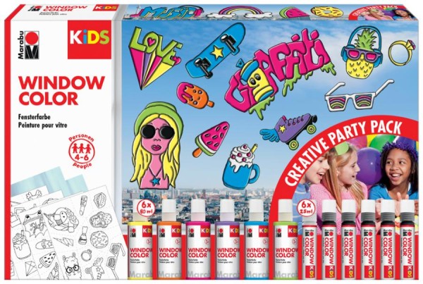 Marabu KiDS Window Color-Set ´Party Pack´, 6 x 80 ml