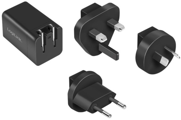 LogiLink USB-Reiseadapter, USB-C, GaN-Technologie, schwarz