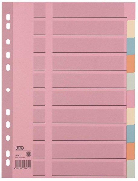 ELBA Tauenpapier-Register, blanko, A4, farbig, 10-teilig