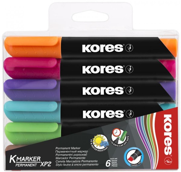 Kores Permanent-Marker ´K MARKER´, Keilspitze, 6er Etui