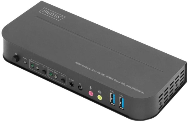 DIGITUS Desktop KVM Switch mit integriertem USB-Hub, schwarz
