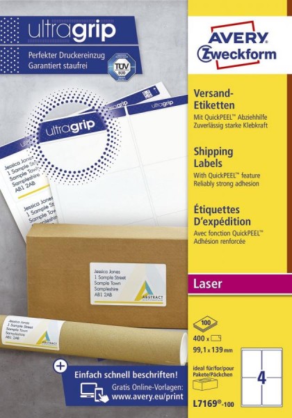 AVERY Zweckform Blickdichte Versand-Etiketten, 99,1 x 139 mm