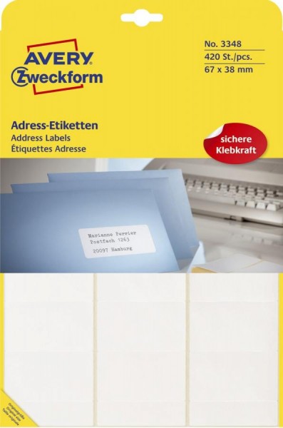 AVERY Zweckform Adress-Etiketten, 67 x 38 mm, auf Bogen