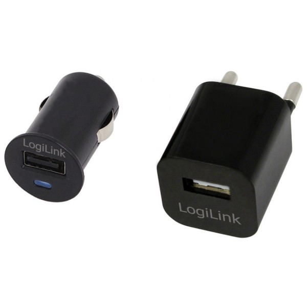 LogiLink USB-Ladegeräte-Set, 12 + 230 Volt, schwarz