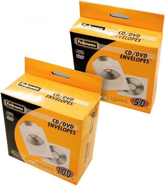 Fellowes CD-/DVD-Papiertasche, weiß, mit Sichtfenster