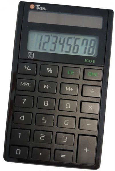 TWEN Taschenrechner ECO 8, 8-stelliges LC-Display, Solar