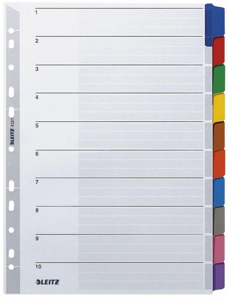 LEITZ Mylarkarton-Register, blanko, A4, 10-teilig, grau