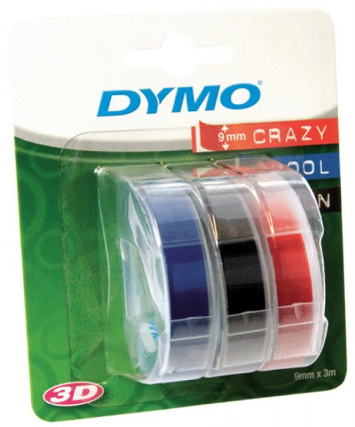 DYMO Prägeband 3D, 9 mm breit, 3 m lang, schwarz, glänzend
