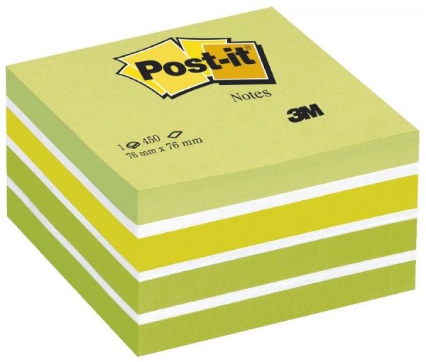 Post-it Haftnotiz-Würfel, 76 x 76 mm, Pastell-Grüntöne