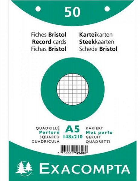 EXACOMPTA Karteikarten, DIN A5, kariert, weiß