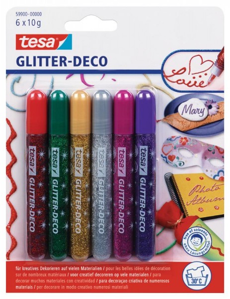tesa Glitzerkleber ´Glitter Deko´ Tube, Inhalt: 6 x 10 g