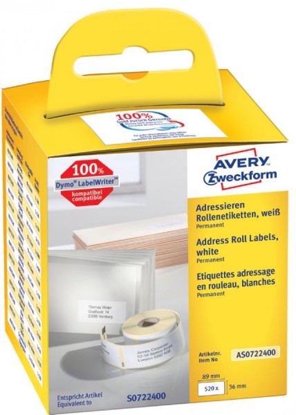 AVERY Zweckform Rollenetiketten, 89 x 36 mm, weiß