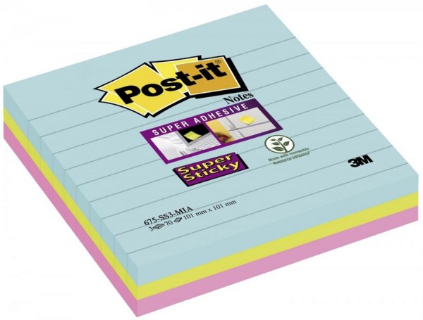 Post-it Haftnotizen Super Sticky Notes, 101x101 mm, liniert