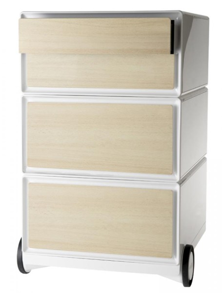 PAPERFLOW Rollcontainer easyBox, 4 Schübe, weiß / buche