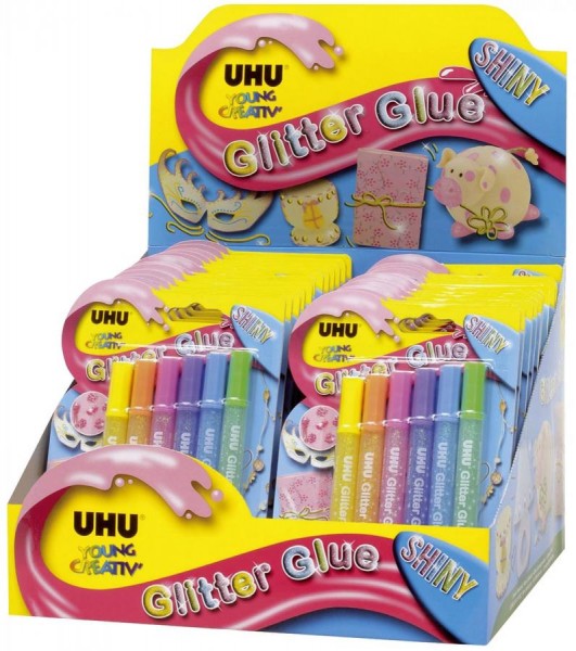 UHU Glitzerkleber Glitter Glue Shiny, Inhalt: 6 x 10 ml