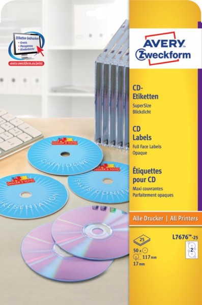 AVERY Zweckform CD-Etiketten SuperSize, weiß, matt
