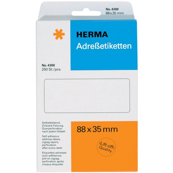 HERMA Adress-Etiketten, 88 x 35 mm, Leporello gefalzt, weiß