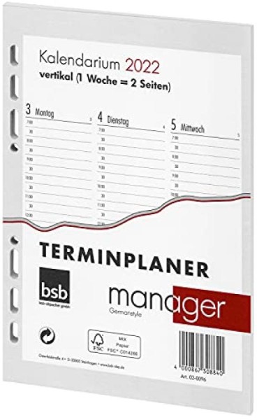 bsb Ersatzkalendarium 'Manager' - A5, 1 Woche / 2 Seiten vertikal