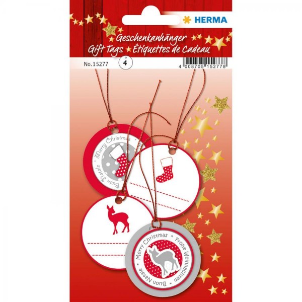 HERMA Weihnachts-Geschenkanhänger 3D, rund, rot/silber