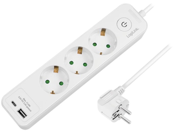 LogiLink Steckdosenleiste, 3-fach, 2x USB, mit Schalter