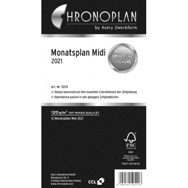 CHRONOPLAN Monatsplan 2021, Midi, 96 x 172 mm