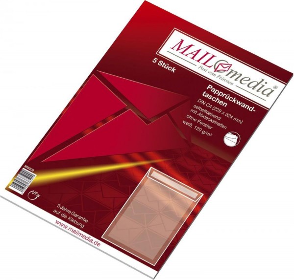 MAILmedia Versandtasche weiß mit Papprücken, C4,ohne Fenster