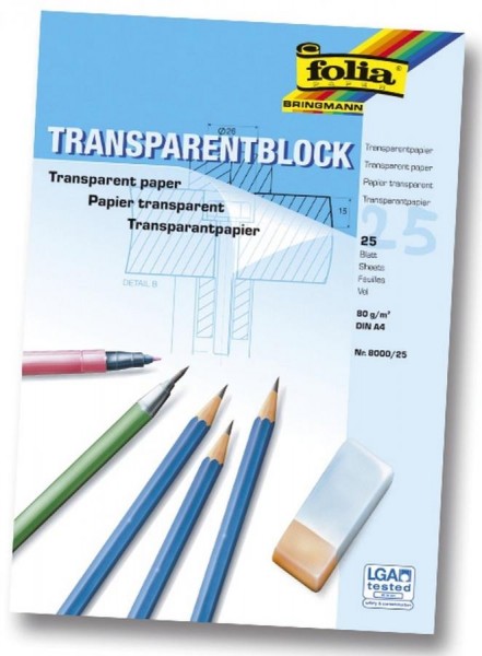 folia Transparentpapier-Block, DIN A4, 80 g/qm, 25 Blatt