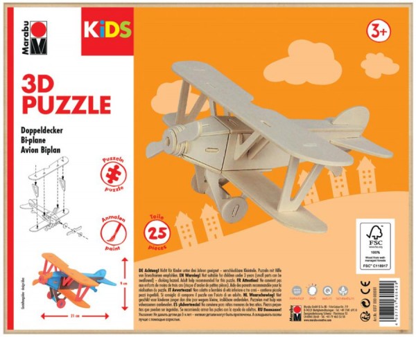 Marabu KiDS 3D Puzzle ´Flugzeug Doppeldecker´, 25 Teile