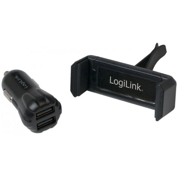 LogiLink USB-KFZ-Ladegerät + Smartphone Halterung, schwarz