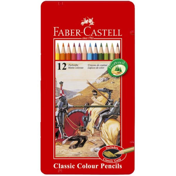 FABER-CASTELL Hexagonal-Buntstifte CASTLE, 12er Metalletui