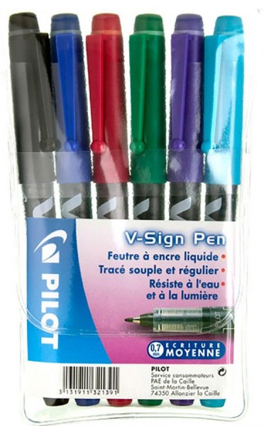 PILOT Faserschreiber V Sign Pen, 6er Etui