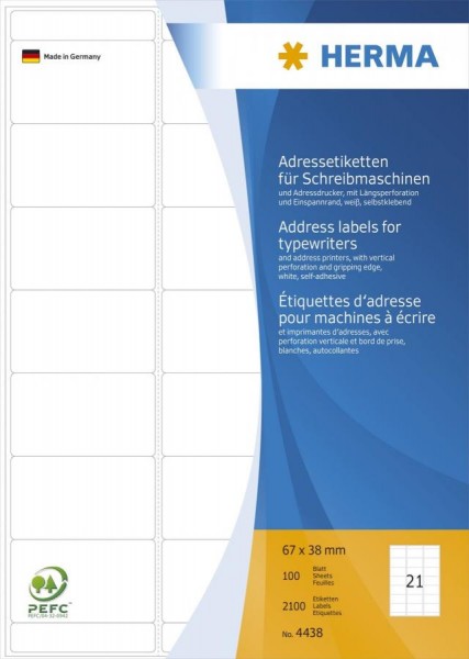 HERMA Adress-Etiketten, 67 x 38 mm, Ecken abgerundet, weiß