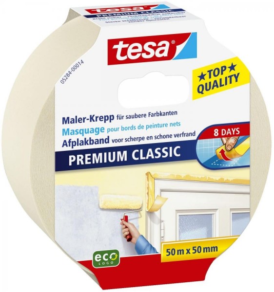tesa Maler Krepp Premium Classic Abdeckband, 50 mm x 50 m