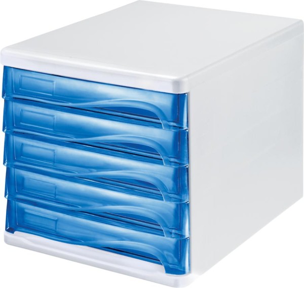 helit Schubladenbox, 5 Schübe, weiß/blau-transparent