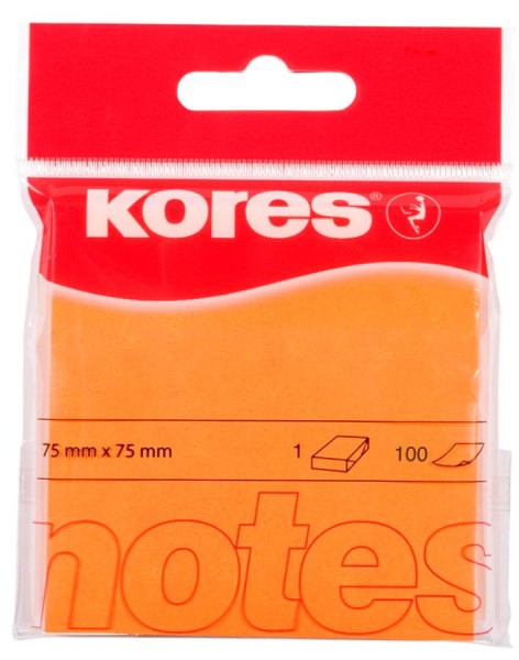 Kores Haftnotizen "NEON", 75 x 75 mm, blanko, neon-orange