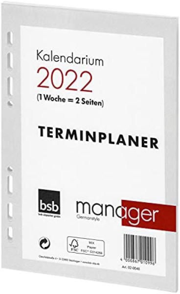 bsb bsb Ersatzkalendarium "Manager" - A5, 1 Woche / 2 Seiten