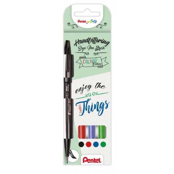PentelArts Faserschreiber Brush Sign Pen, 4er Etui, Basic