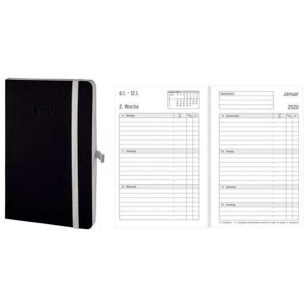 CHRONOPLAN Taschenkalender Chronobook 2020, Mini, schwarz