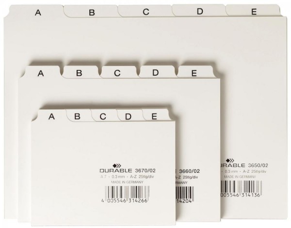 DURABLE Karteiregister A - Z, PP, A5 quer, weiß, 25-teilig