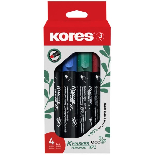 Kores Permanent-Marker ECO XP2 , Keilspitze, 4er Etui