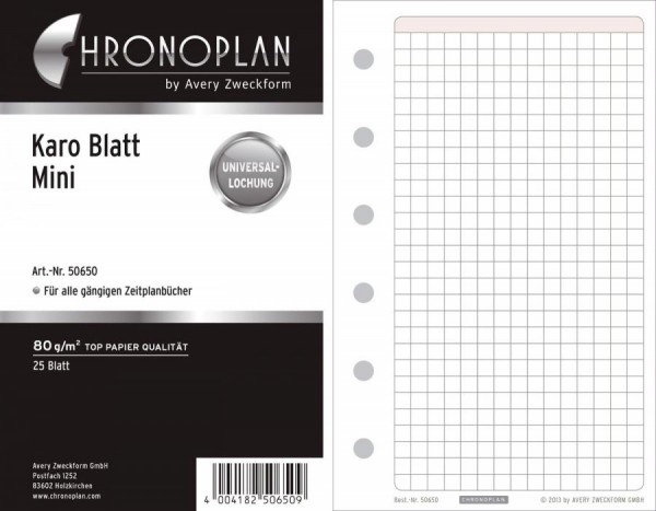 CHRONOPLAN Karo Blatt, Mini, 80 g/qm, 25 Blatt