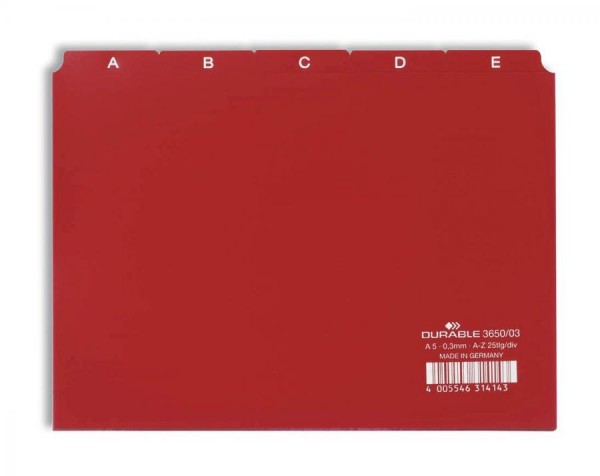 DURABLE Karteiregister A - Z, PP, A5 quer, rot, 25-teilig