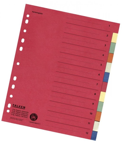 FALKEN Karton-Register, blanko, A4 Überbreite, 12-teilig