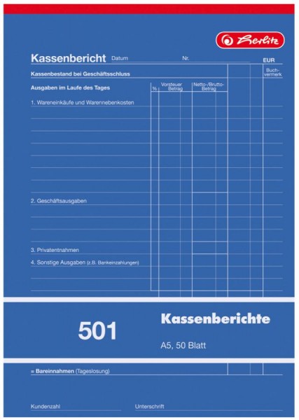 herlitz Formularbuch ´Kassenbericht 501´ DIN A5, 50 Blatt
