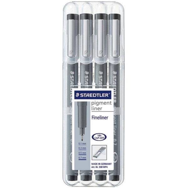 STAEDTLER Pigmentliner, schwarz, 4er Etui