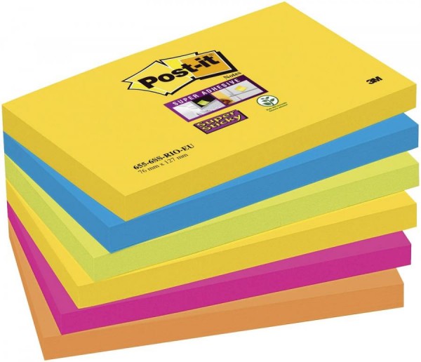 Post-it Haftnotizen Super Sticky Notes, 127 x 76 mm, Rio