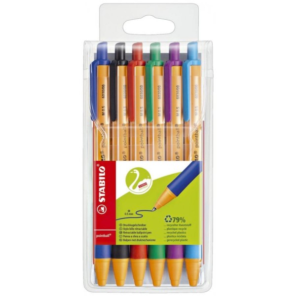 STABILO Druckkugelschreiber pointball, 6er Kunststoff-Etui