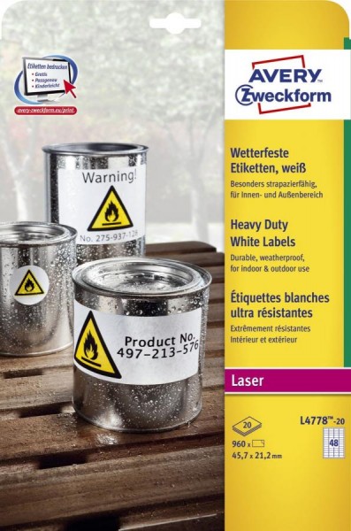 AVERY Zweckform Wetterfeste Etiketten, 45,7 x 21,2 mm