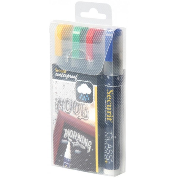 Securit Kreidemarker WATERPROOF MEDIUM, 4er Etui, sortiert